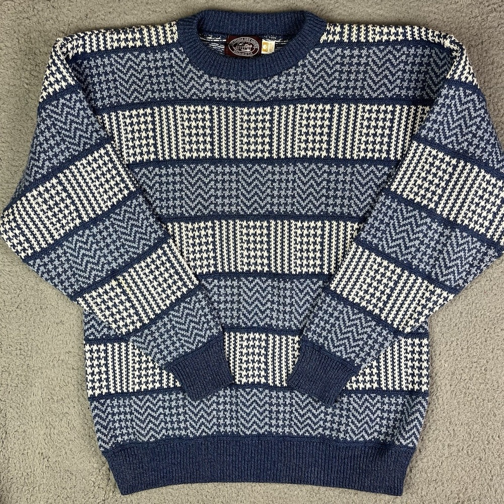 Vintage Victoria Dry Goods Sweater Men L Blue Fair Isle Crewneck Made in USA